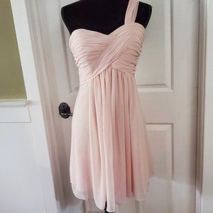 Levkoff Chiffon wedding bridesmaid short single shoulder blush pink dress